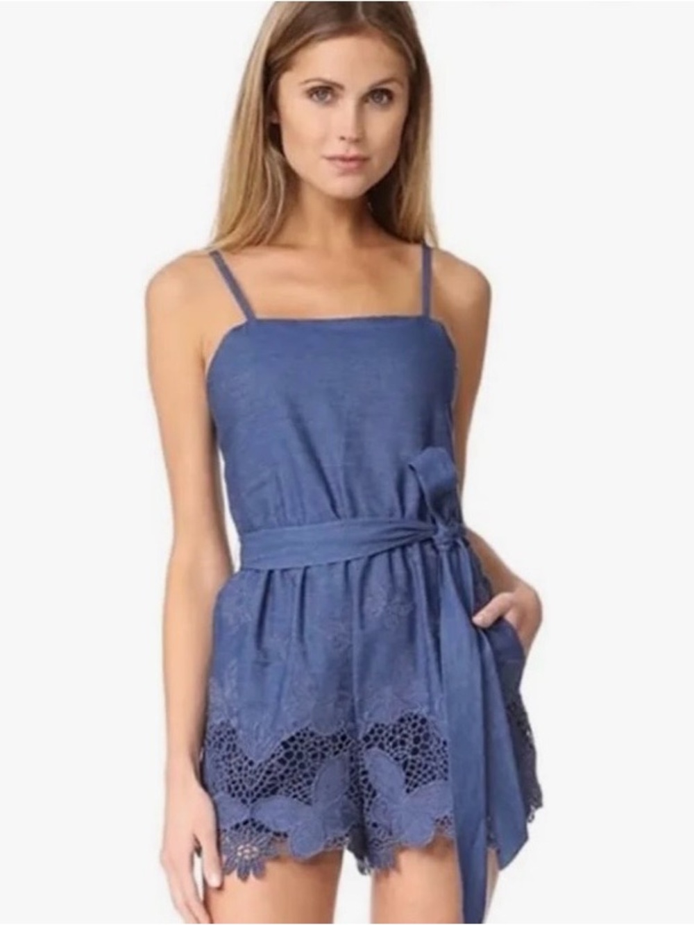 Alice + Olivia Rosetta Butterfly Cutout Romper Shorts Festival Vacay Blue SZ 0
